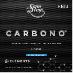 Encordadura para Guitarra Clásica Profesional Nylon Cárbon, Entorchado Doble Plata, Tensión Alta Mod. E-440.A (PAQUETE DE 2 JUEG