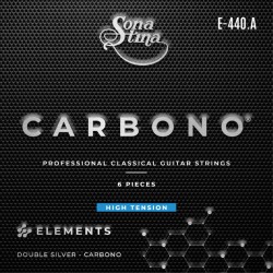 Encordadura para Guitarra Clásica Profesional Nylon Cárbon, Entorchado Doble Plata, Tensión Alta Mod. E-440.A (PAQUETE DE 3 JUEG