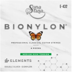 Encordadura para Guitarra Clásica Profesional, Bionylon, Entorchado Doble Plata, Tensión Media Alta Mod. E-432 (PAQUETE DE 3 JUE