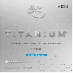 Encordadura para Guitarra Clásica Profesional, Nylon Titanio, Entorchado Doble Plata, Tensión Alta Mod. E-433.A