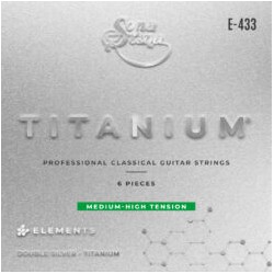 Encordadura para Guitarra Clásica Profesional, Nylon Titanio, Entorchado Doble Plata, Tensión Media Alta, Mod. E-433