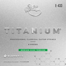 Encordadura para Guitarra Clásica Profesional, Nylon Titanio, Entorchado Doble Plata, Tensión Media Alta, Mod. E-433