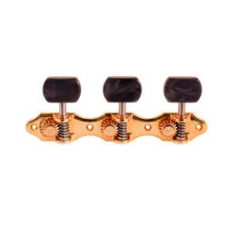 Jgo. de Maquinaria Hauser Dorada Lisa, Poste Fino c/Anillo Metálico, Pastilla de Acrílico Gris, sin Lira.