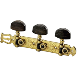 Jgo. Maquinaria Schaller Dorada, Grabado Flores, Pastilla de Ébano, con Lira.