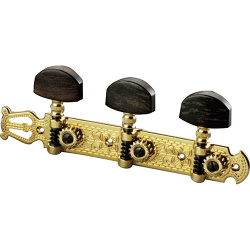 Jgo. Maquinaria Schaller Dorada, Grabado Flores, Pastilla de Ébano, con Lira.